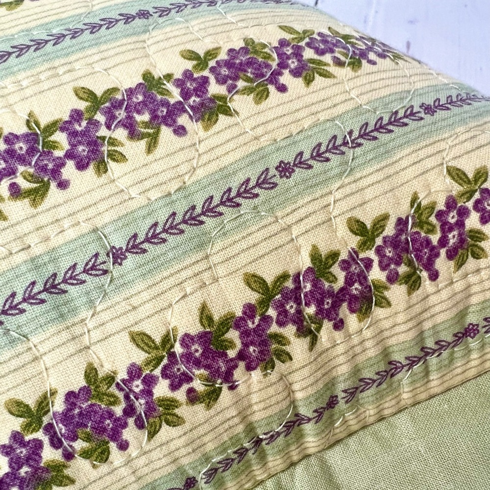 April Cornell Quilted Pillow Covers in green and lavender floral stripes